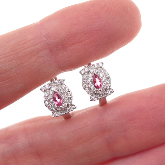 925 Sterling Silver Pink & White C Z Hoop Earrings