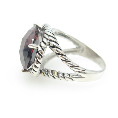 925 Sterling Silver Red Glass Roped Statement Ring Size 8