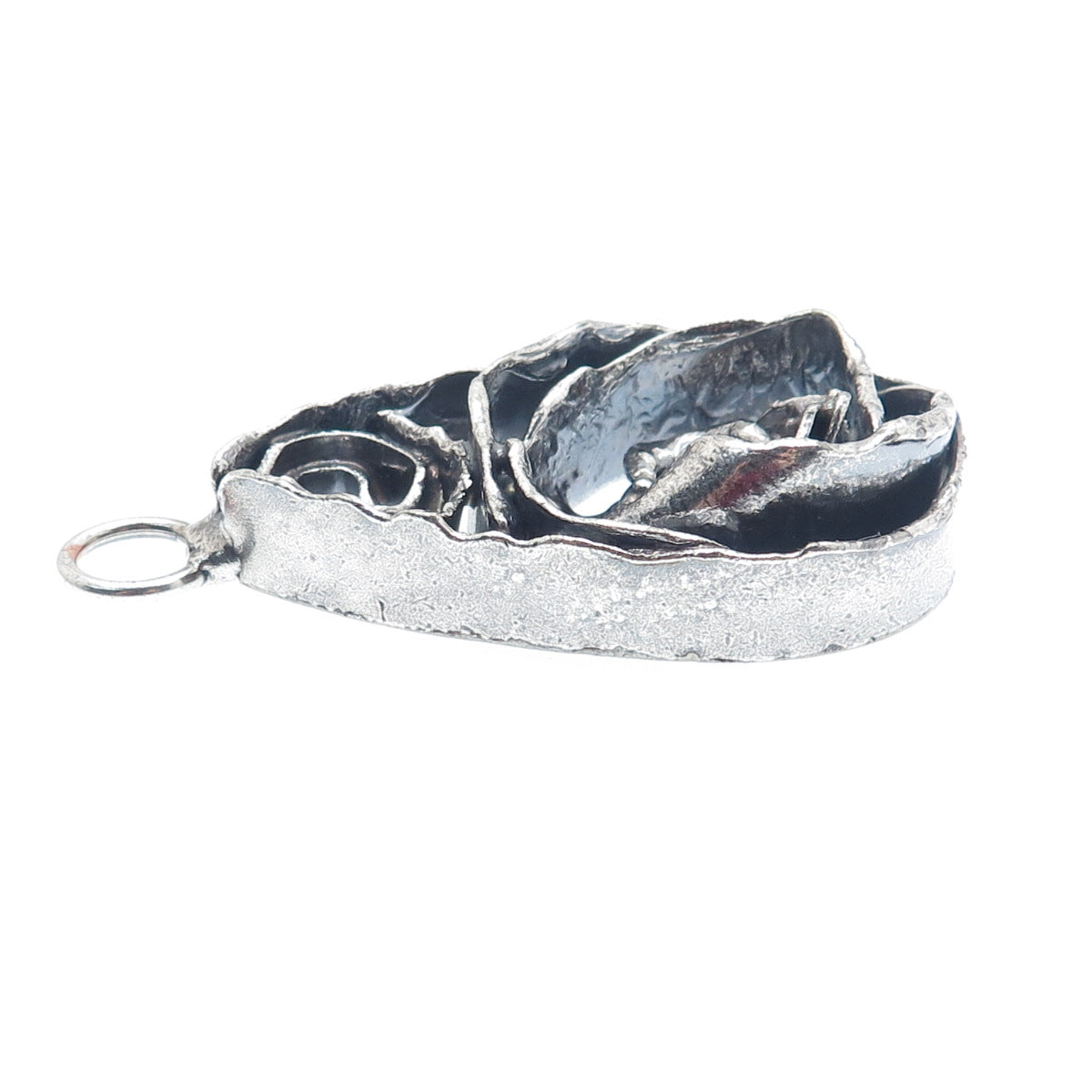 925 Sterling Silver Vintage Modernist Oxidized Large Pendant