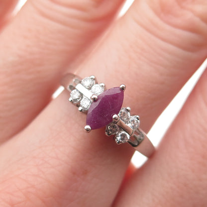 RJ GRAZIANO 925 Sterling Silver Vintage Real Ruby & C Z Ring Size 8