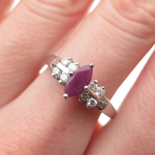 RJ GRAZIANO 925 Sterling Silver Vintage Real Ruby & C Z Ring Size 8