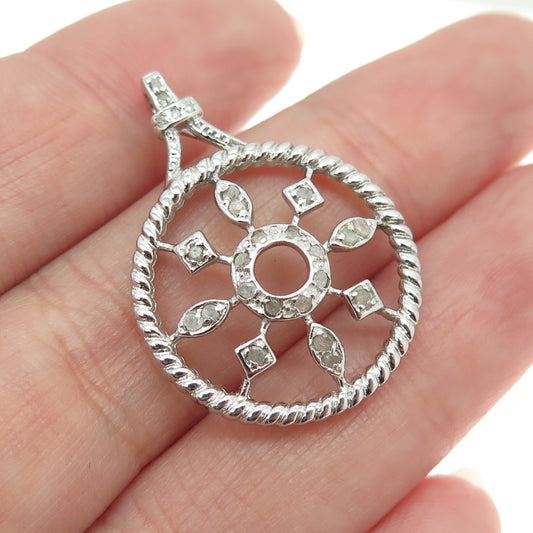 925 Sterling Silver Real Round-Cut Diamond Wheel of Fortune Pendant