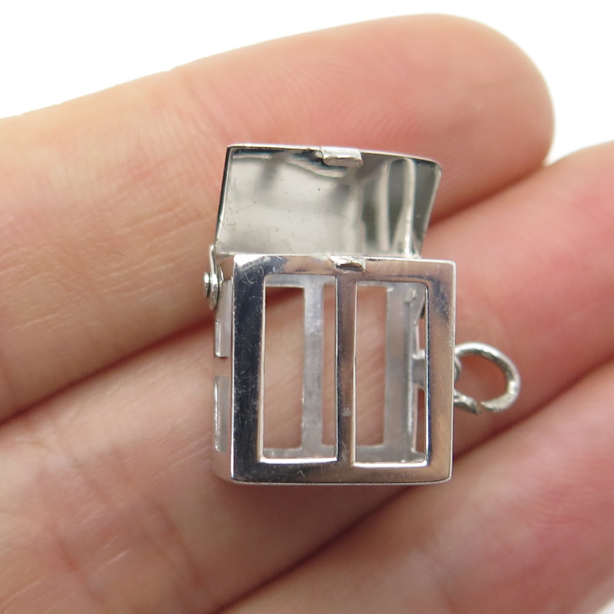 925 Sterling Silver Antique Art Deco US Dollar Cage Minimalist Lucky Pendant