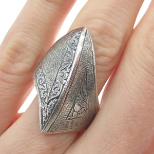 925 Sterling Silver Vintage JG Siam Engraved Modernist Oxidized Ring Size 8.25
