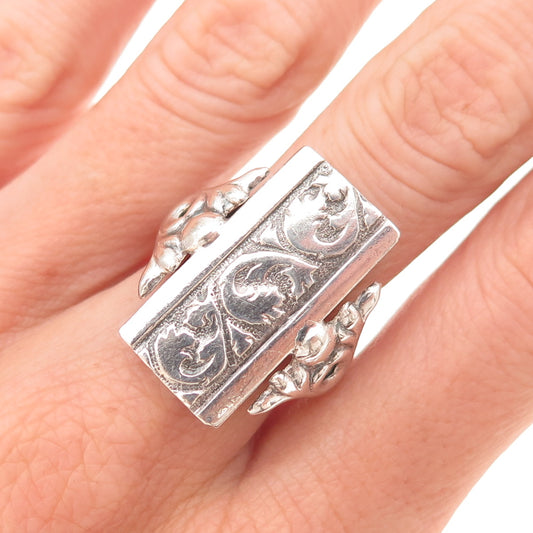925 Sterling Silver Antique Victorian European Floral Oxidized Ring Size 9.25