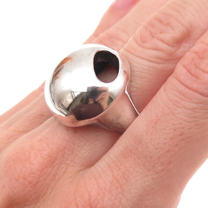 925 Sterling Silver Vintage Modernist Dome Oxidized Ring Size 8