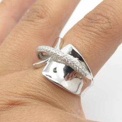 925 Sterling Silver C Z Cross Face Bow Ring Size 8