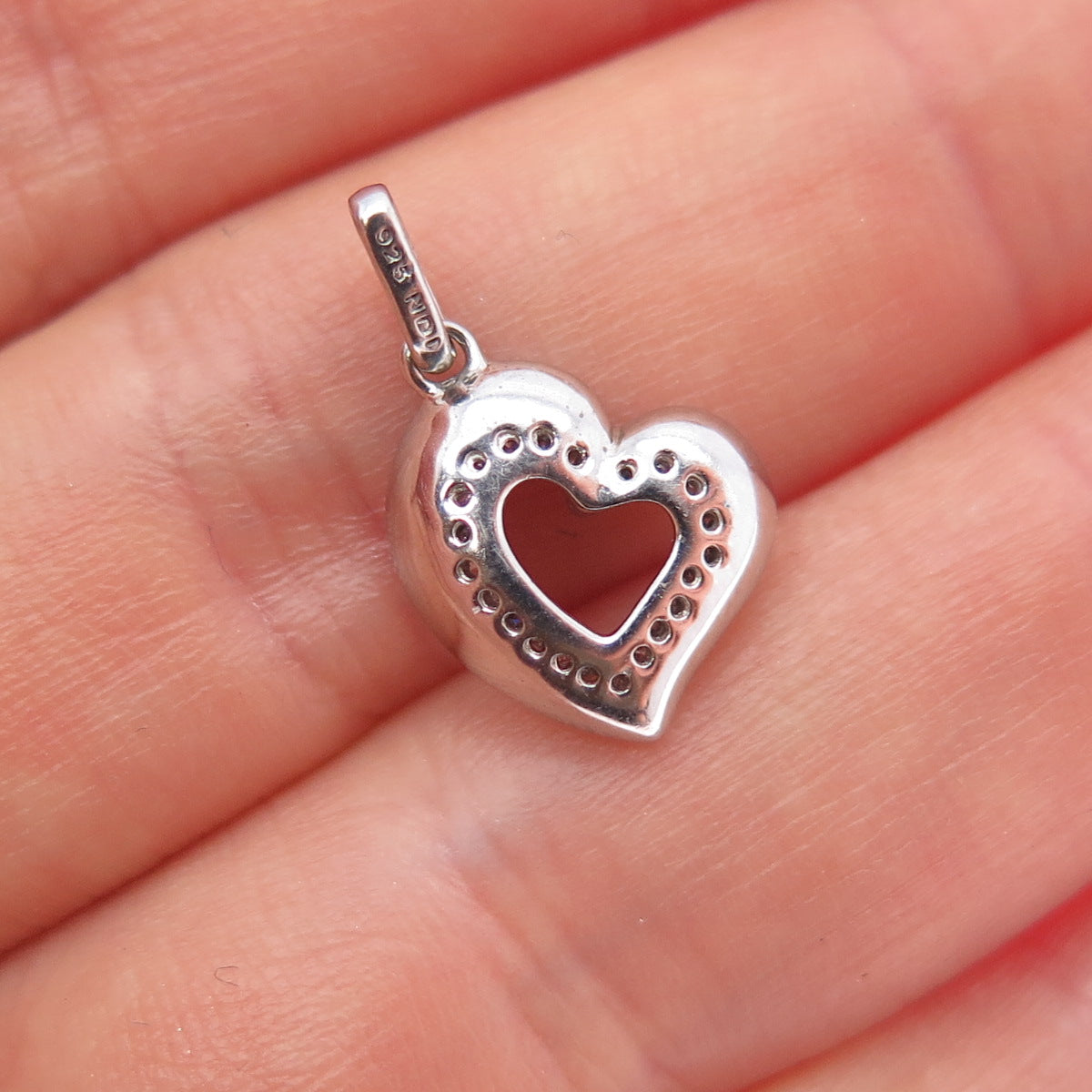 925 Sterling Silver Real Round-Cut Diamond Heart Minimalist Charm Pendant
