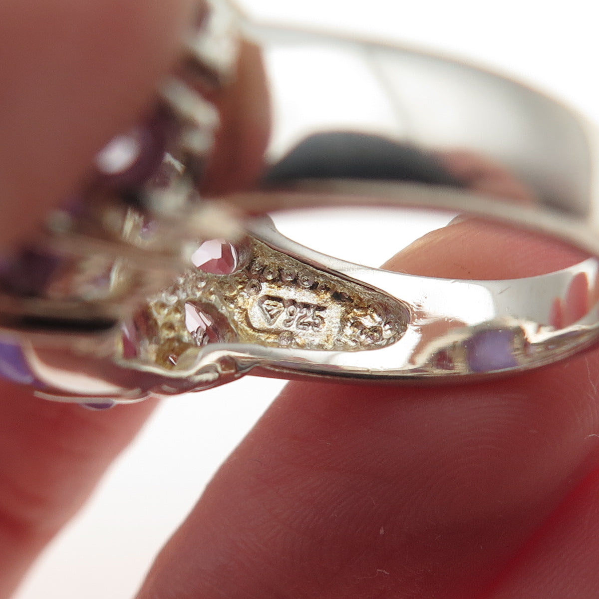 925 Sterling Silver Real Lavender Jade & Amethyst Ring Size 7