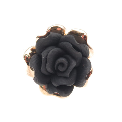 925 Sterling Silver Gold Plated Italy Lavastone Rose Flower Ring Size 5.25