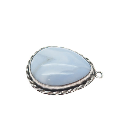 925 Sterling Silver Vintage Real Blue Lace Agate Teardrop Charm Pendant
