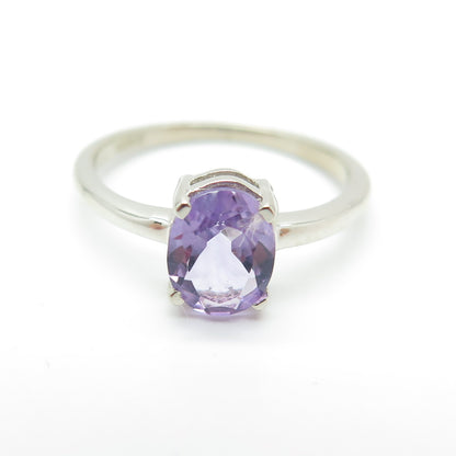 DAZZLERS 925 Sterling Silver Real Oval-Cut Amethyst Ring Size 6