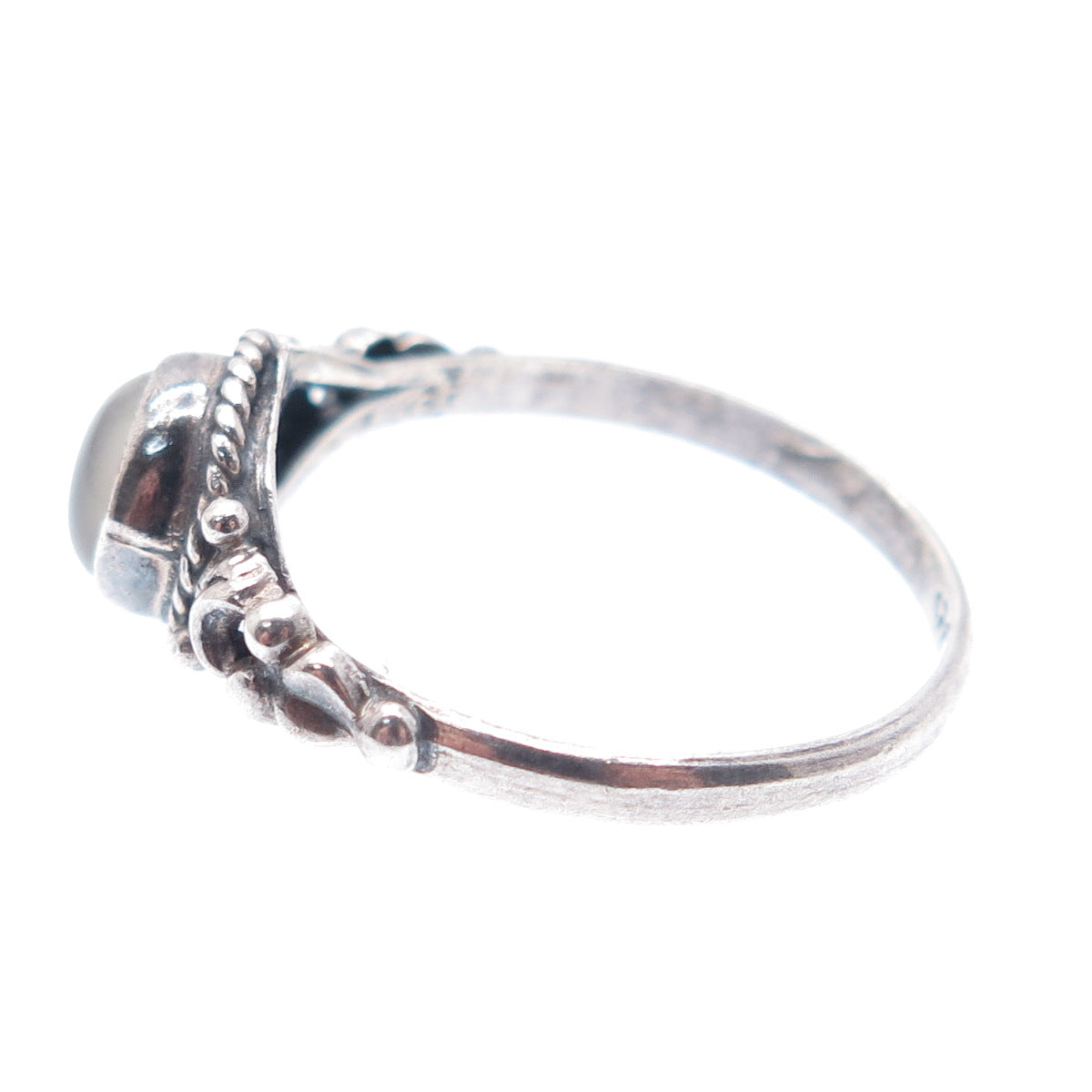 925 Sterling Silver Vintage Clear Glass Oxidized Ring Size 7.5