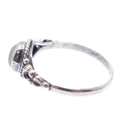 925 Sterling Silver Vintage Clear Glass Oxidized Ring Size 7.5