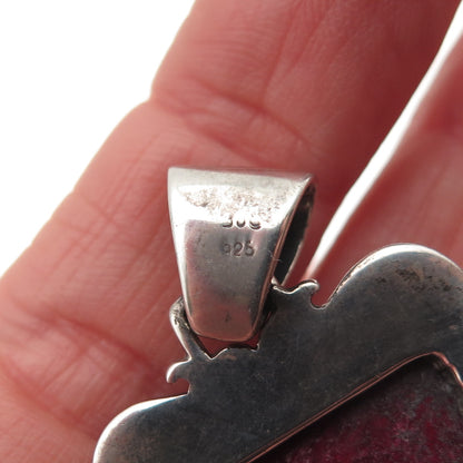 925 Sterling Silver Vintage Real Ruby Swirl Oxidized Pendant