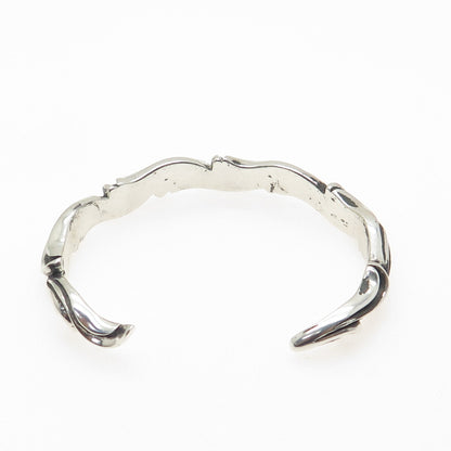 925 Sterling Silver Vintage Modernist Wavy Oxidized Cuff Bracelet 6.5"