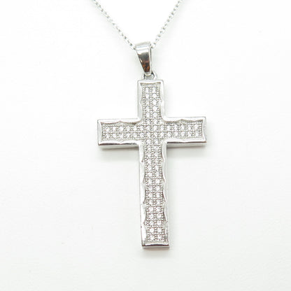 925 Sterling Silver Round-Cut C Z Sparkle Cross Cable Chain Necklace 17-19"