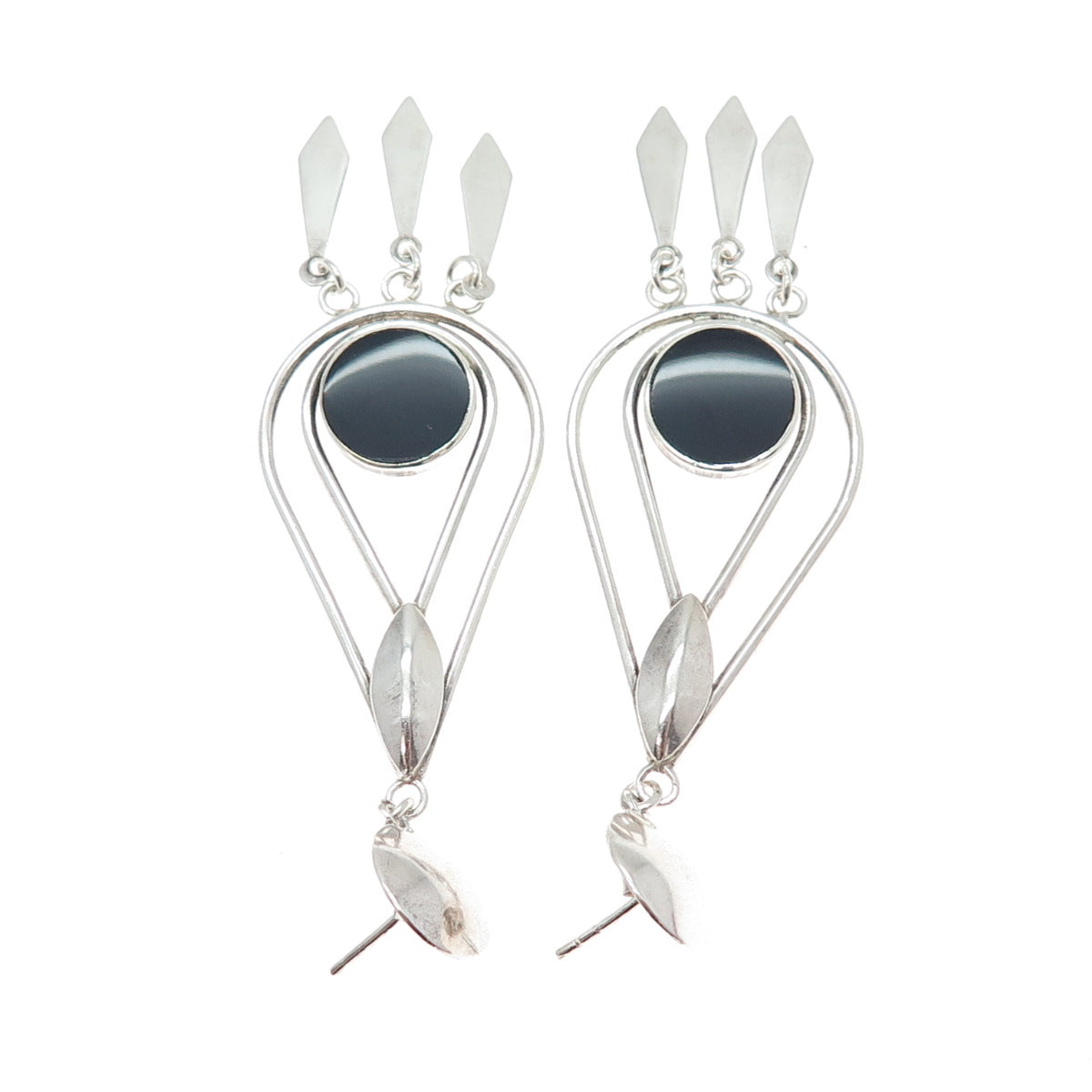 CHARLES WINSTON 925 Sterling Silver Vintage Black Onyx Modernist Dangle Earrings