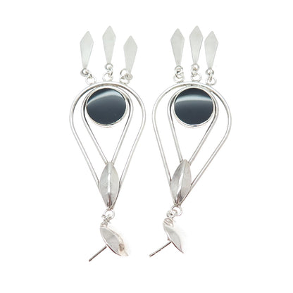 CHARLES WINSTON 925 Sterling Silver Vintage Black Onyx Modernist Dangle Earrings