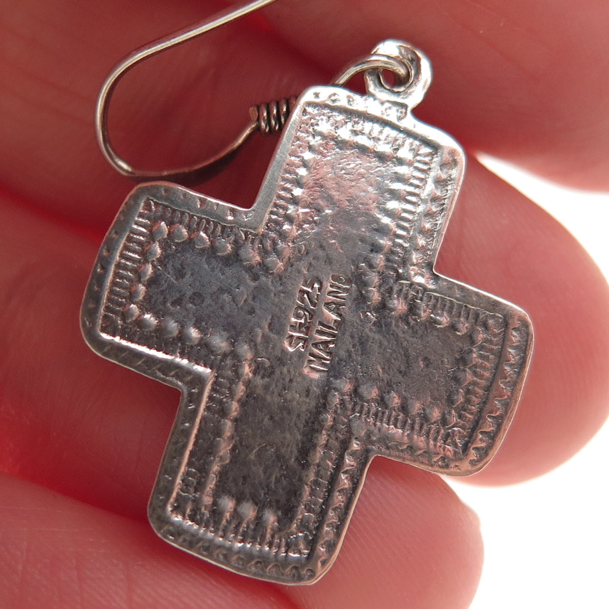 Sidney Evan 925 Sterling Silver Vintage Real Turquoise Cross Dangle Earrings