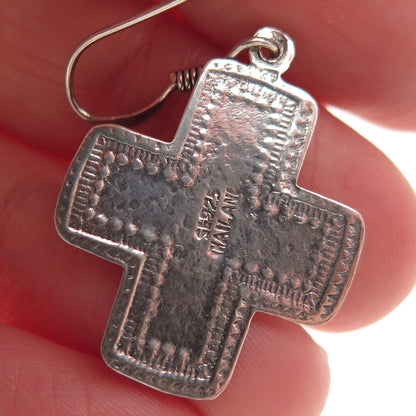 Sidney Evan 925 Sterling Silver Vintage Real Turquoise Cross Dangle Earrings