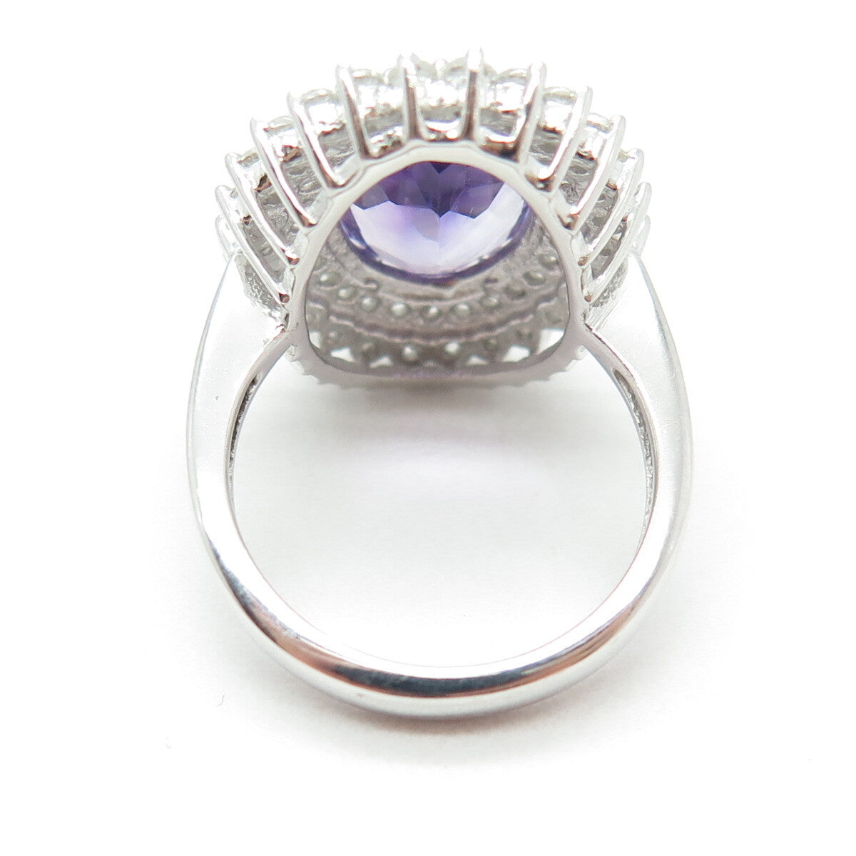 DSMK 925 Sterling Silver Oval-Cut Amethyst Round-Cut White Topaz Ring Size 7.25