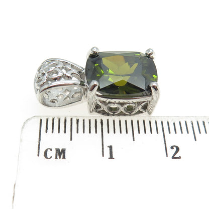925 Sterling Silver Cushion-Cut Dark Green C Z Pendant