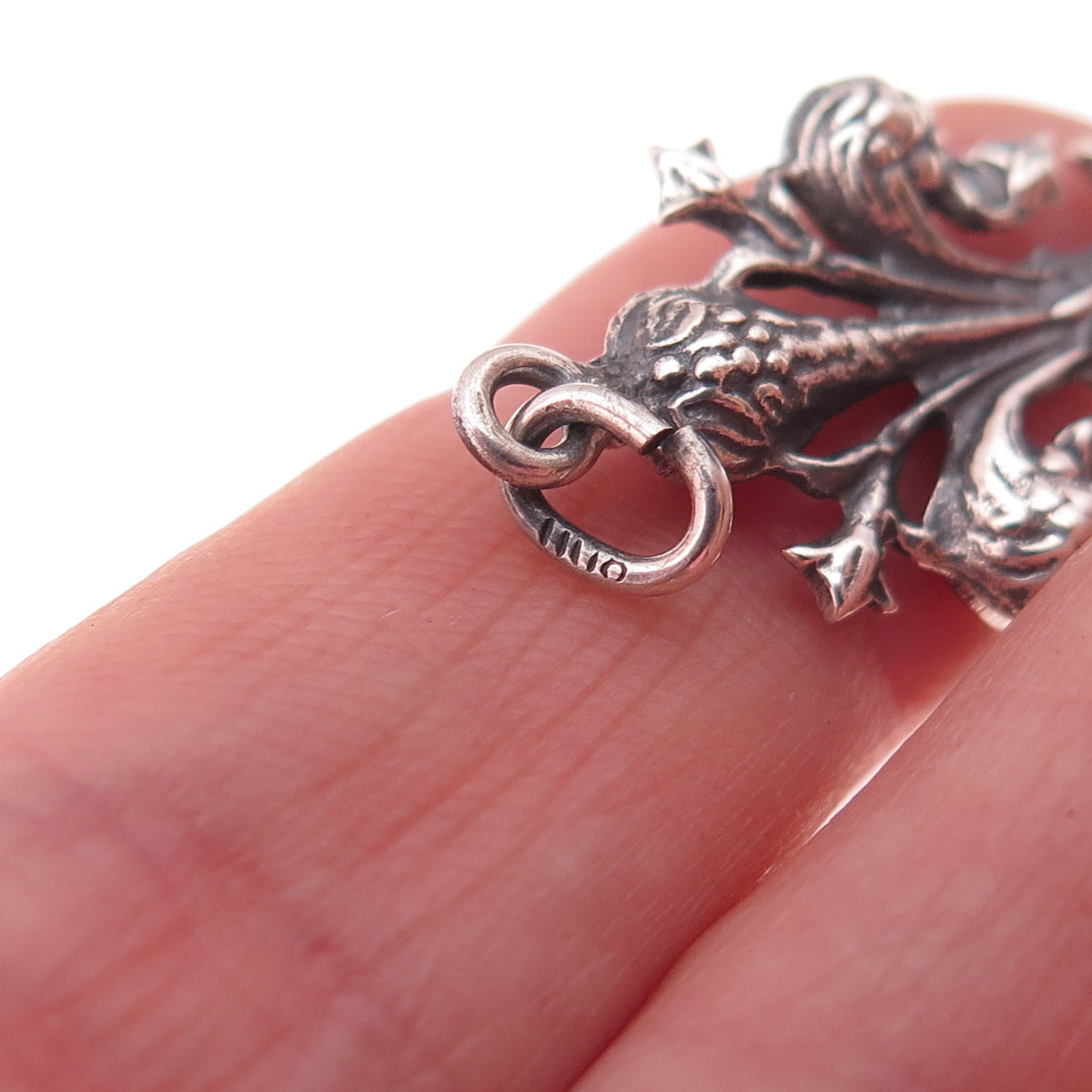800 Silver Antique Art Deco Fleur de Lis Oxidized Charm Pendant