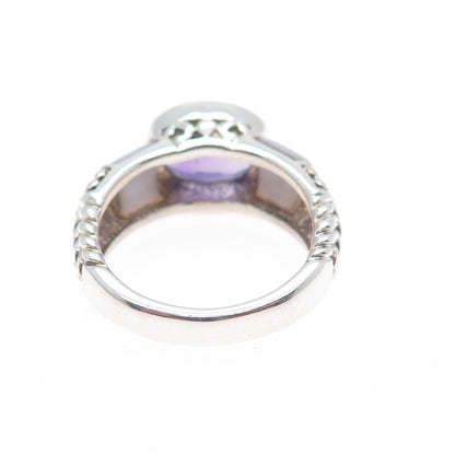 MICHELLE ALBALA Sterling Silver Vintage Real Amethyst Lace Agate Ring Size 7.25