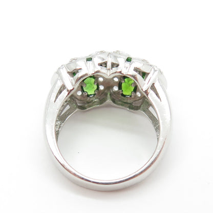 925 Sterling Silver Real White Topaz & Peridot Gemstone Ring Size 6.75