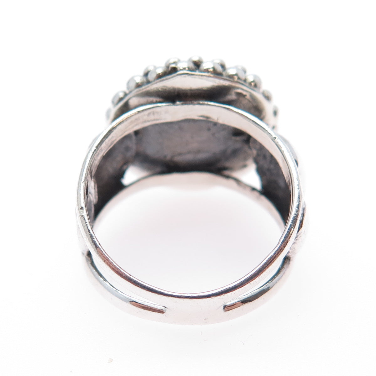 925 Sterling Silver Vintage Real Black Onyx Modernist Beaded Ring Size 6.75