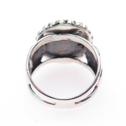 925 Sterling Silver Vintage Real Black Onyx Modernist Beaded Ring Size 6.75
