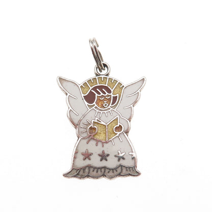 Wells 925 Sterling Silver Antique Art Deco Enamel Angel Charm Pendant