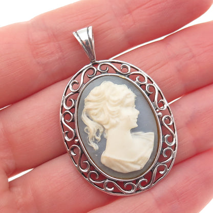 Jezlaine 925 Sterling Silver Vintage Ceramic Lady Cameo Charm Pendant