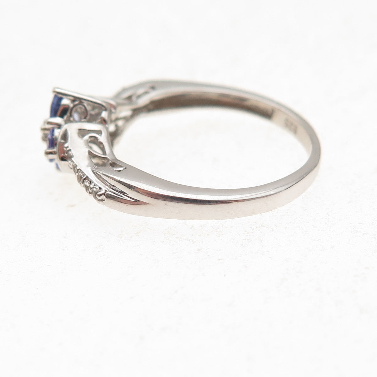 Chuck Clemency 925 Sterling Silver Real Tanzanite & White Topaz Ring Size 7