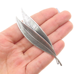 BEAU 925 Sterling Silver Vintage Floral Leaf Oxidized Pin Brooch