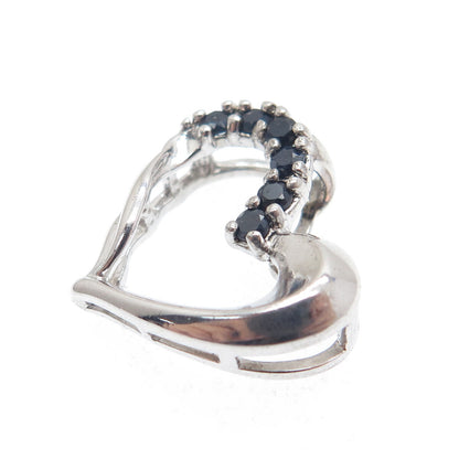 925 Sterling Silver Real Round-Cut Sapphire Heart Minimalist Slide Pendant