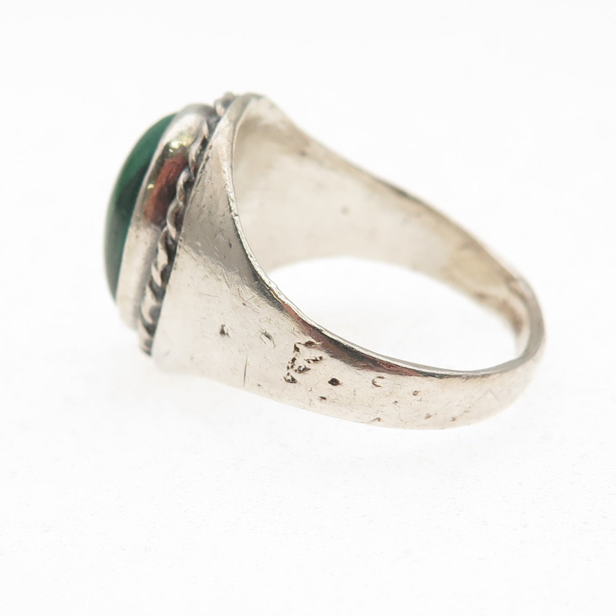 Old Pawn Sterling Silver Vintage Southwestern Malachite Tribal Ring Size 10.5