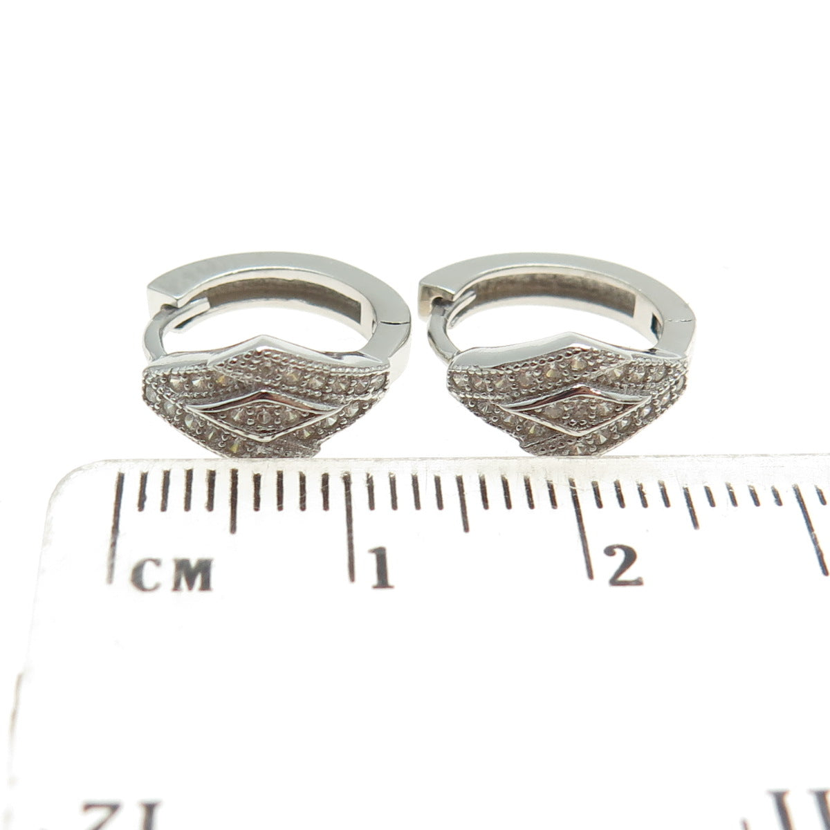 925 Sterling Silver Round-Cut C Z Diamond-Shape Hoop Earrings