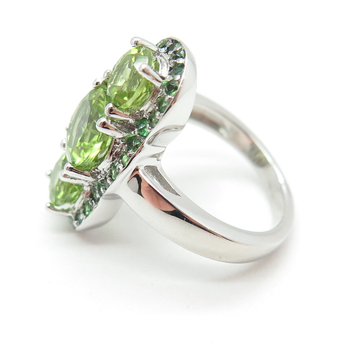 DSMK 925 Sterling Silver Real Round-Cut Peridot Green Tourmaline Ring Size 7.25