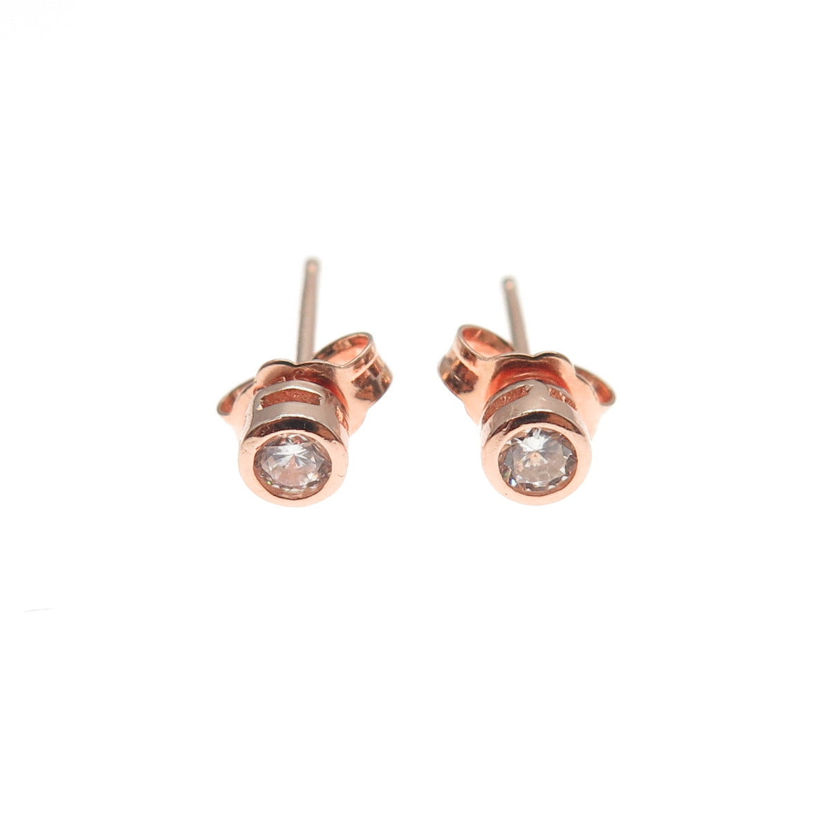 925 Sterling Silver Rose Gold Plated Round-Cut C Z Stud Earrings