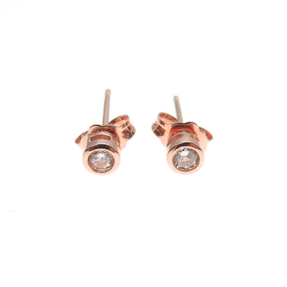 925 Sterling Silver Rose Gold Plated Round-Cut C Z Stud Earrings