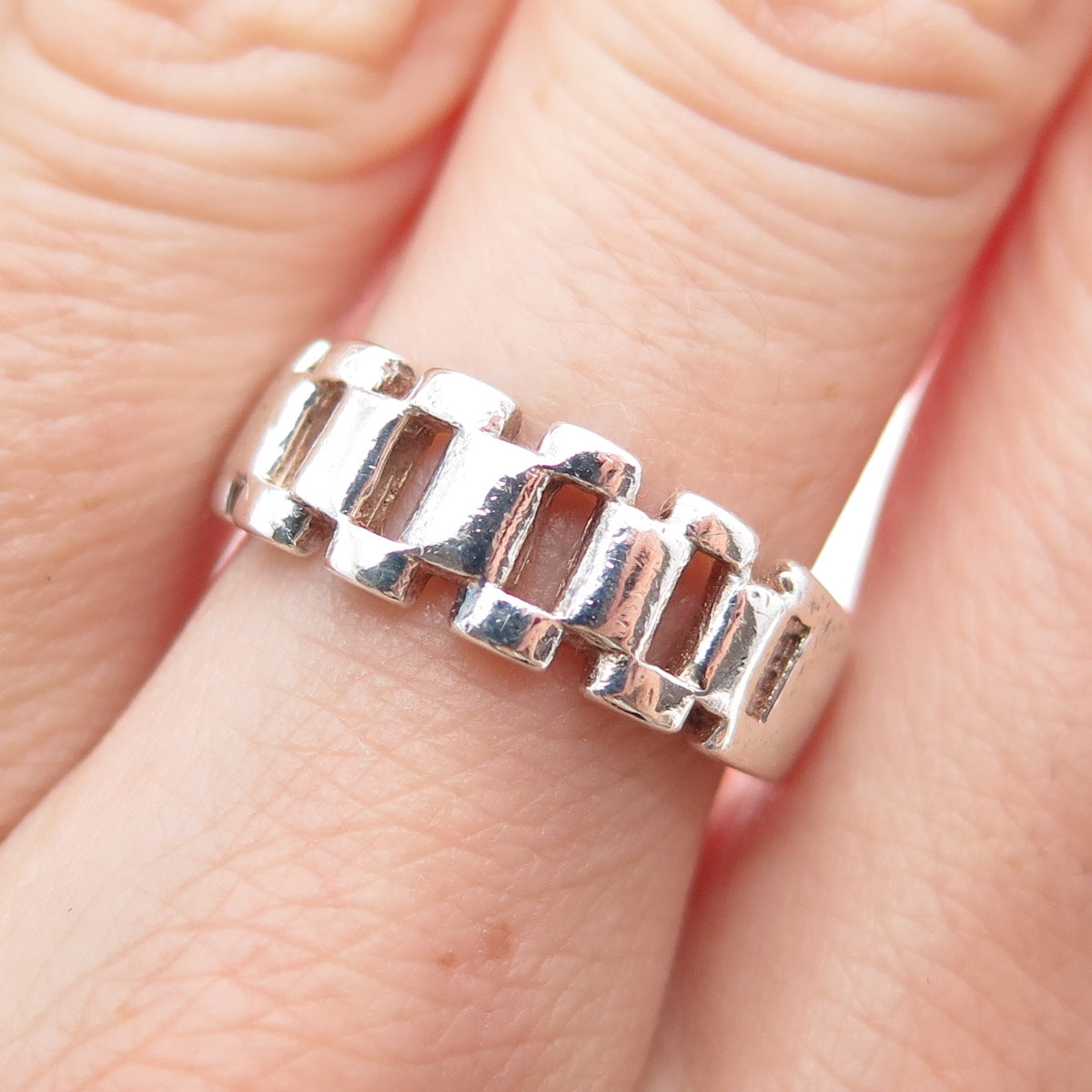925 Sterling Silver Vintage Panther Link Oxidized Ring Size 7.25