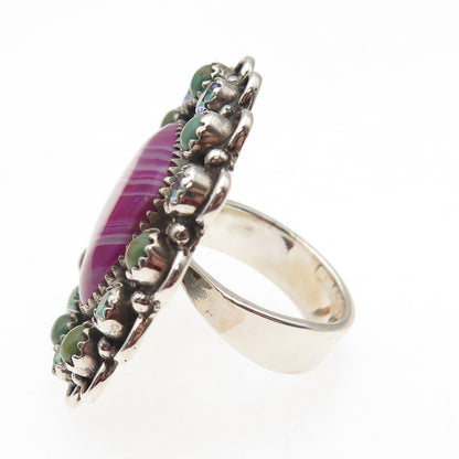 925 Sterling Silver Vintage Real Agate Turquoise & Mystic Quartz Ring Size 7.25