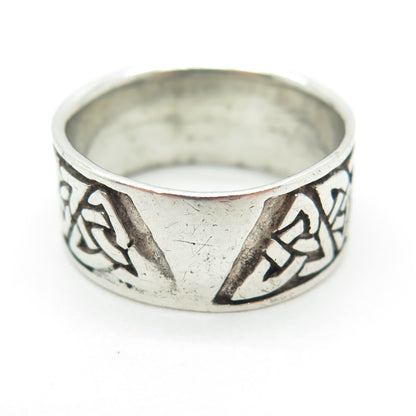 925 Sterling Silver Vintage Celtic Knot Oxidized Band Ring Size 8.75