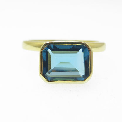 DSMK 925 Sterling Silver Gold Plated London Blue Topaz Gem Ring Size 9