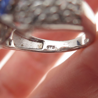 Chuck Clemency 925 Sterling Real Tanzanite & White Topaz Floral Ring Size 8.25