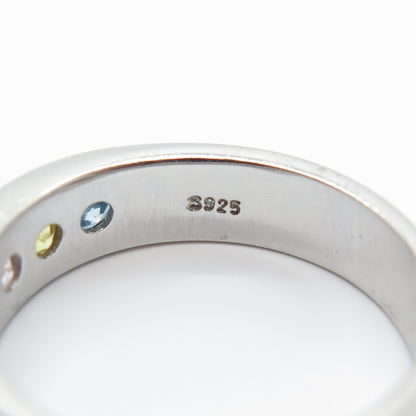 925 Sterling Silver Multi-Color C Z Band Ring Size 7.75