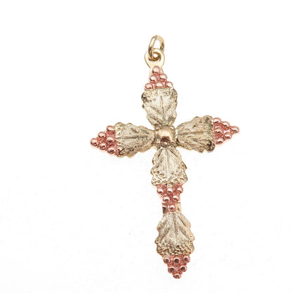 925 Sterling Silver Rose & Yellow Gold Plated Vintage Floral Cross Pendant