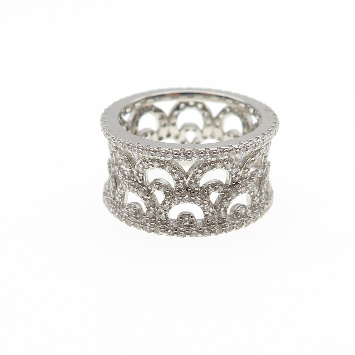 925 Sterling Silver Round-Cut C Z Ornate Band Ring Size 6.25